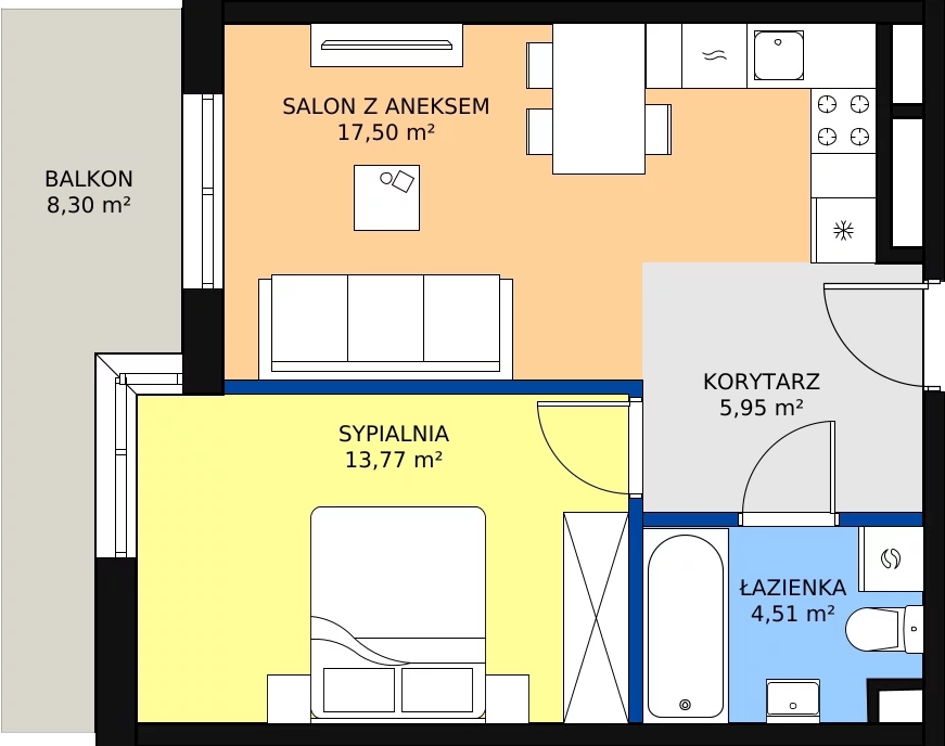 Zalety mieszkania 41.73 m², D38
