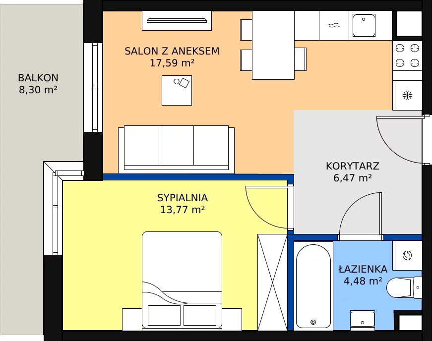 Zalety mieszkania 42.29 m², D57