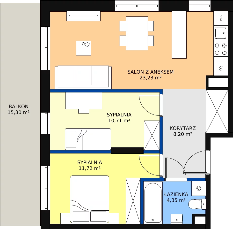 Zalety mieszkania 58.21 m², D58