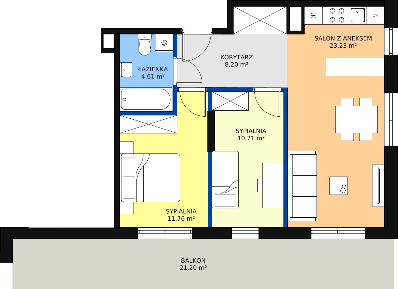 Zalety mieszkania 58.51 m², D59
