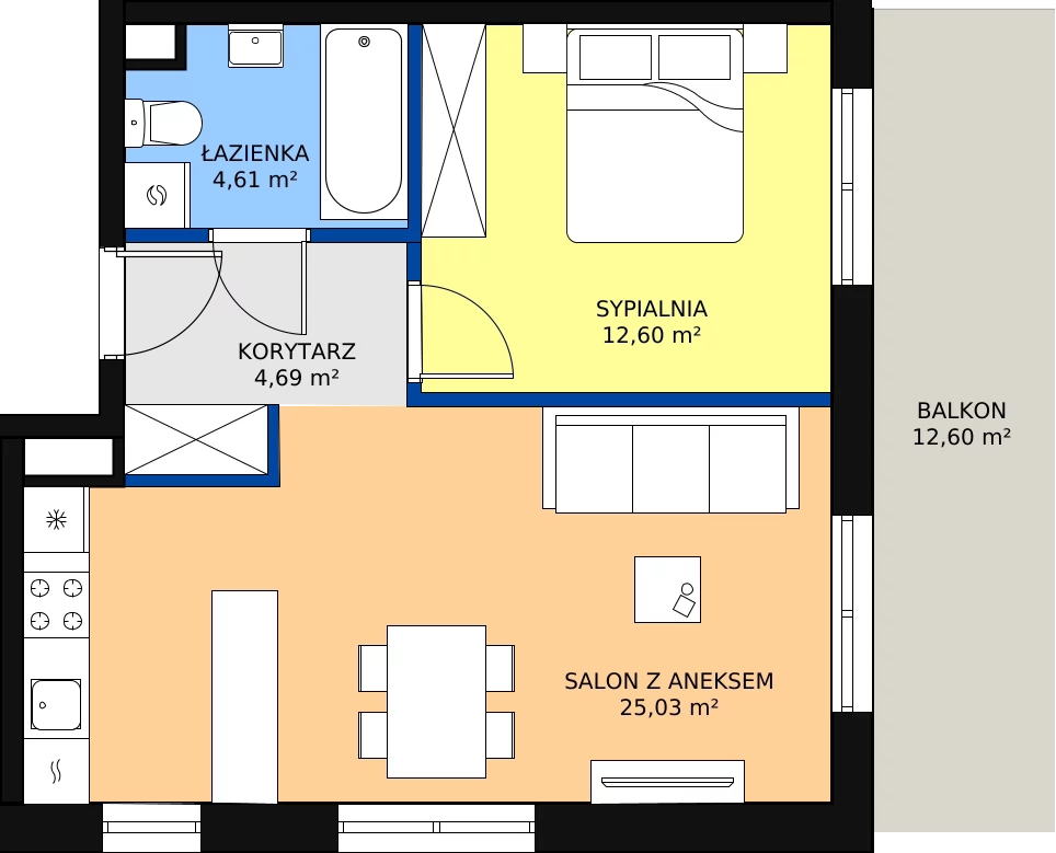 Zalety mieszkania 46.93 m², E23