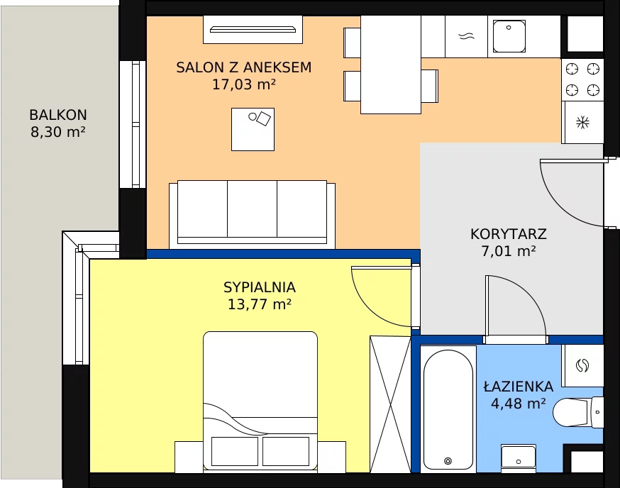 Zalety mieszkania 42.29 m², E26