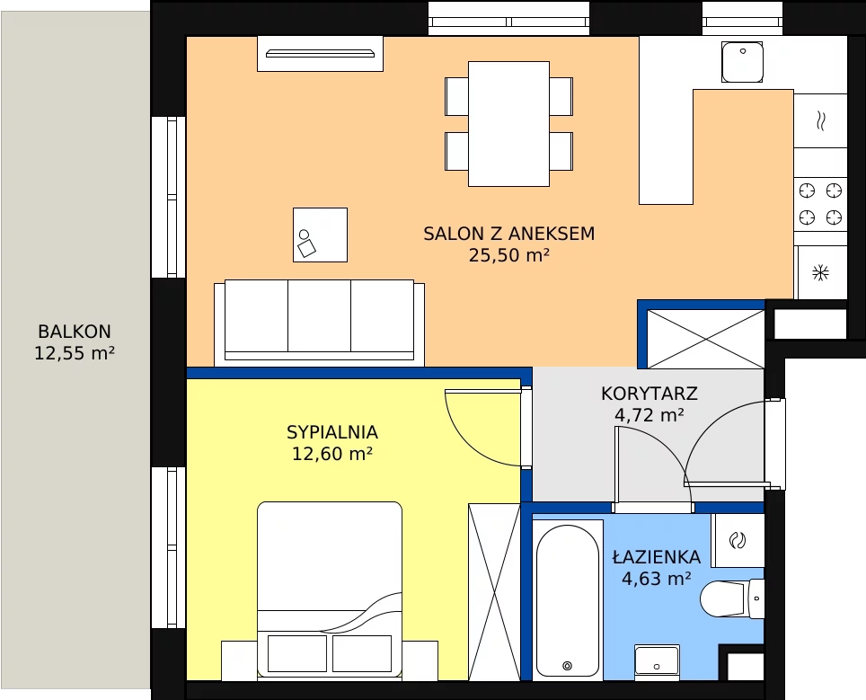 Zalety mieszkania 47.45 m², E54