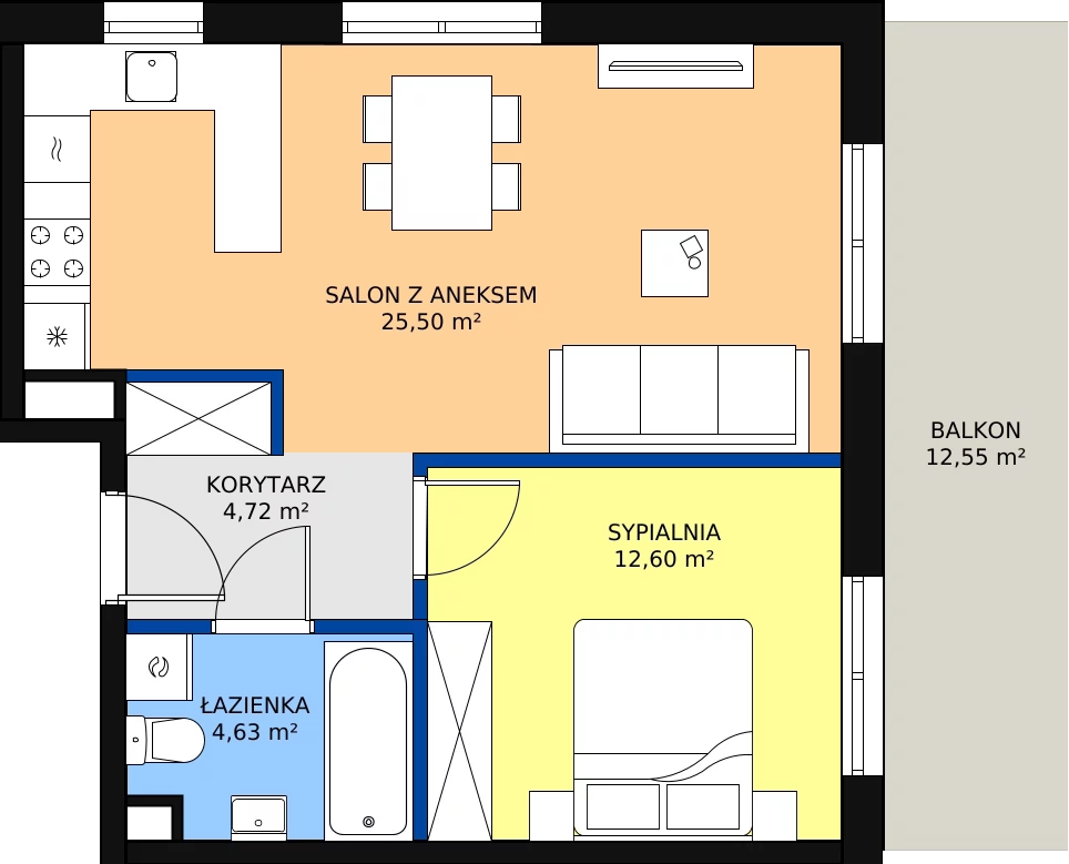 Zalety mieszkania 47.45 m², E55