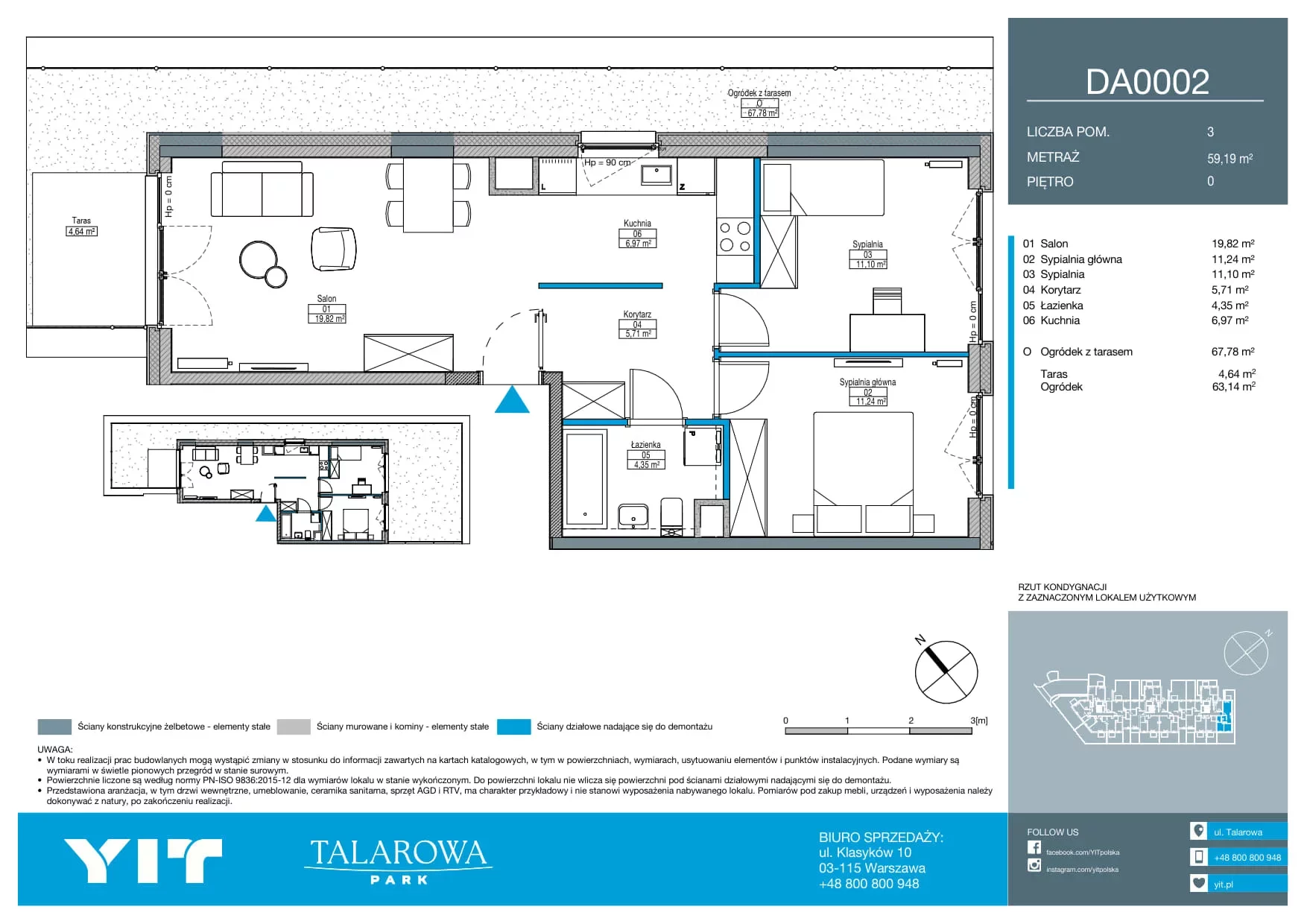 3 pokoje, mieszkanie 59,19 m², parter, oferta nr DA0002, Talarowa Park II, Warszawa, Białołęka, Tarchomin, ul. Talarowa