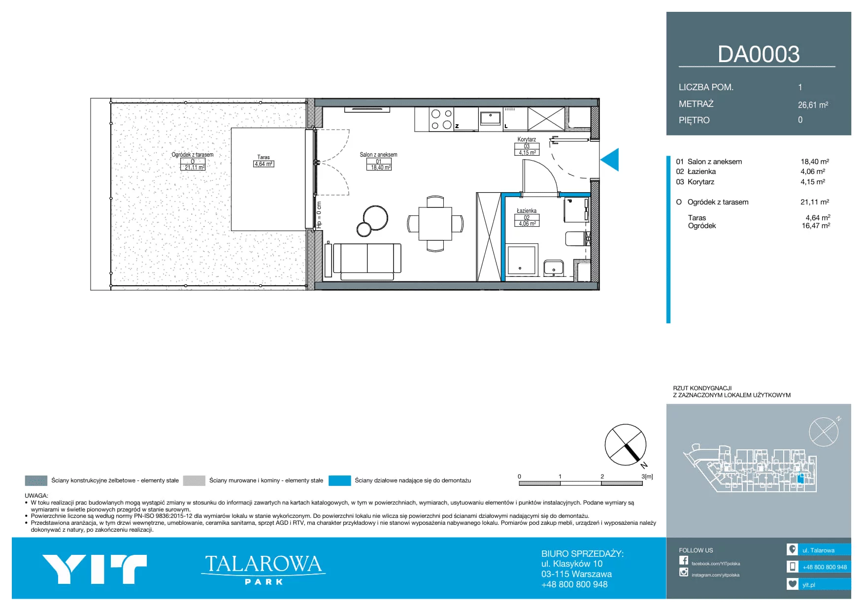1 pokój, mieszkanie 26,61 m², parter, oferta nr DA0003, Talarowa Park II, Warszawa, Białołęka, Tarchomin, ul. Talarowa