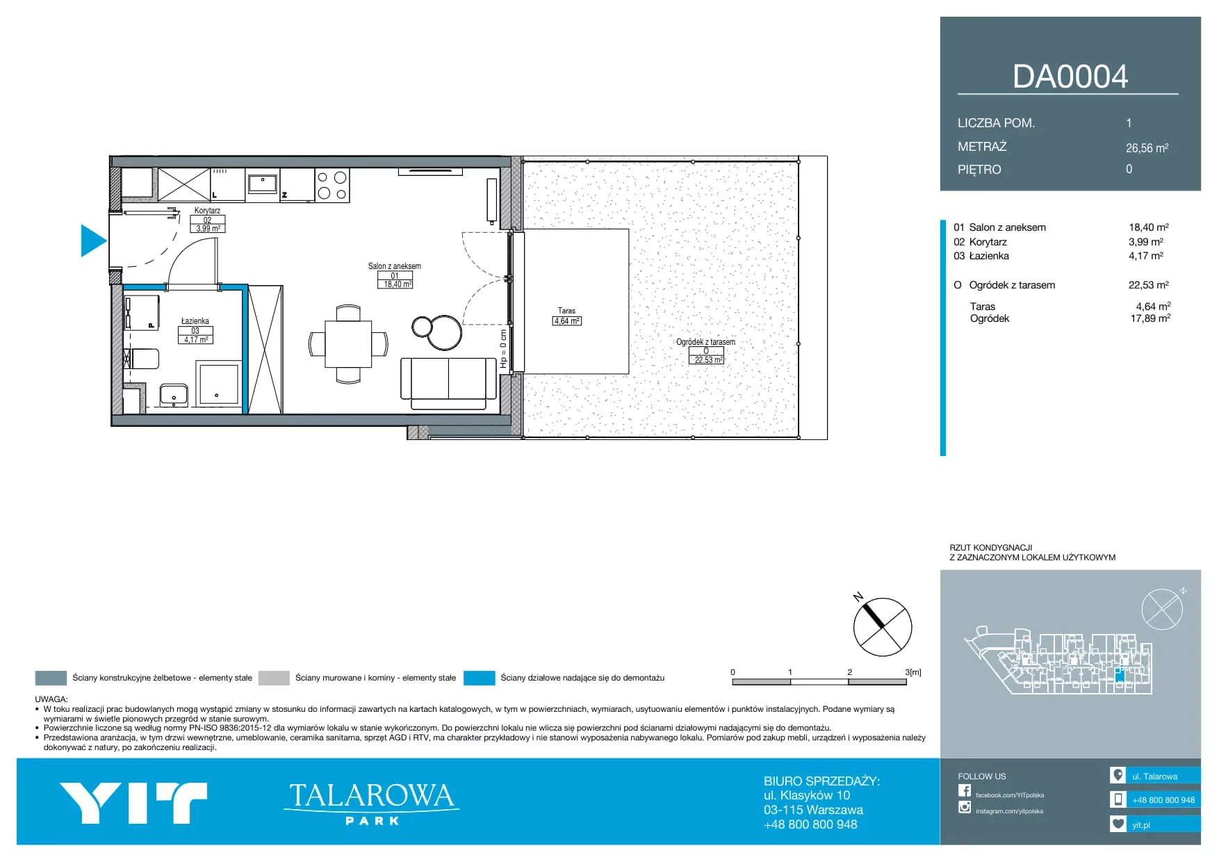 1 pokój, mieszkanie 26,56 m², parter, oferta nr DA0004, Talarowa Park II, Warszawa, Białołęka, Tarchomin, ul. Talarowa