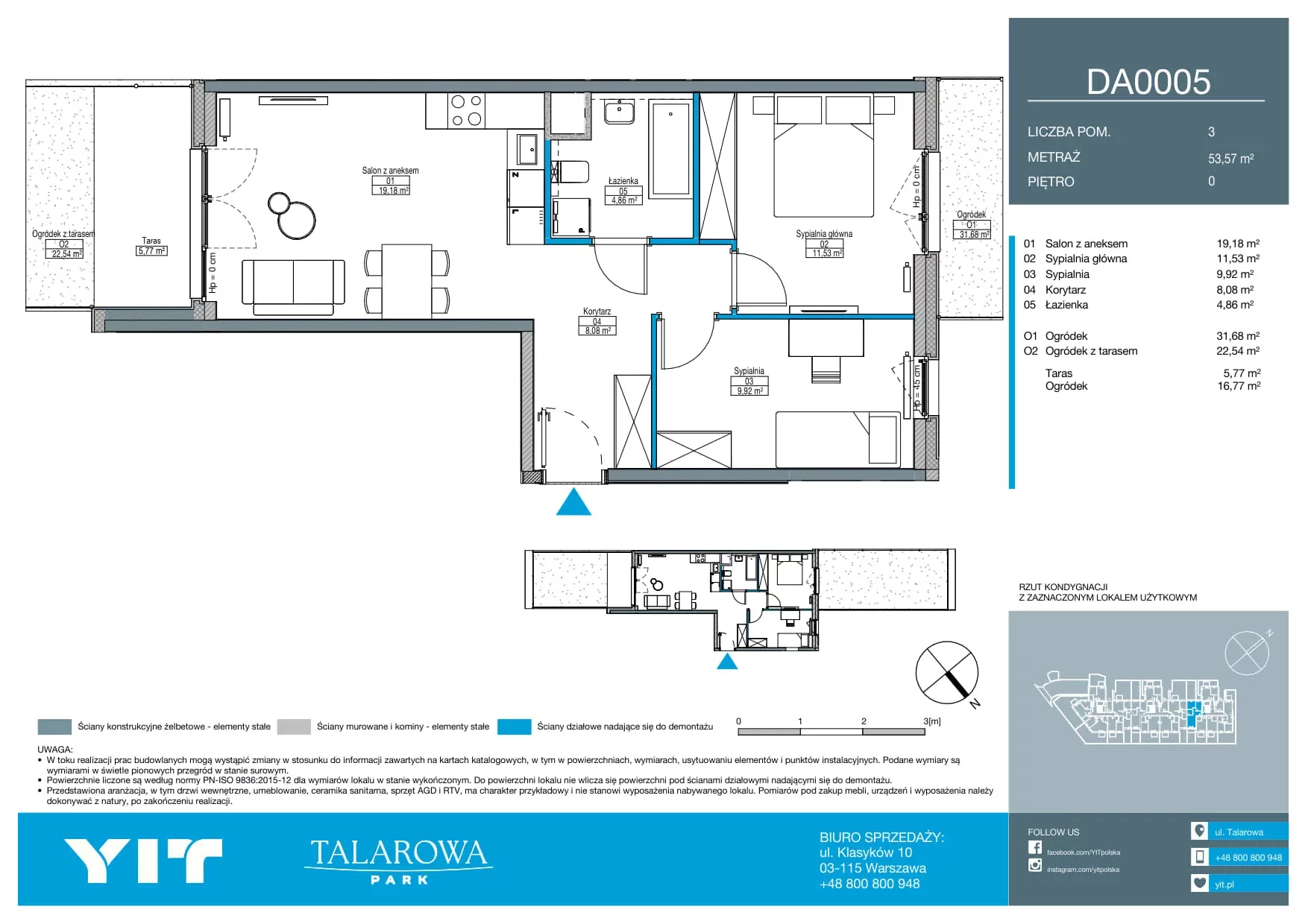 3 pokoje, mieszkanie 53,57 m², parter, oferta nr DA0005, Talarowa Park II, Warszawa, Białołęka, Tarchomin, ul. Talarowa