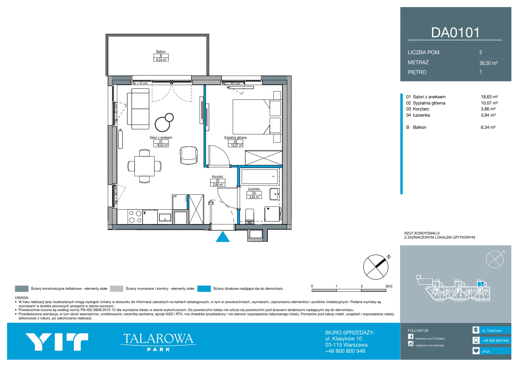 2 pokoje, mieszkanie 36,50 m², piętro 1, oferta nr DA0101, Talarowa Park II, Warszawa, Białołęka, Tarchomin, ul. Talarowa