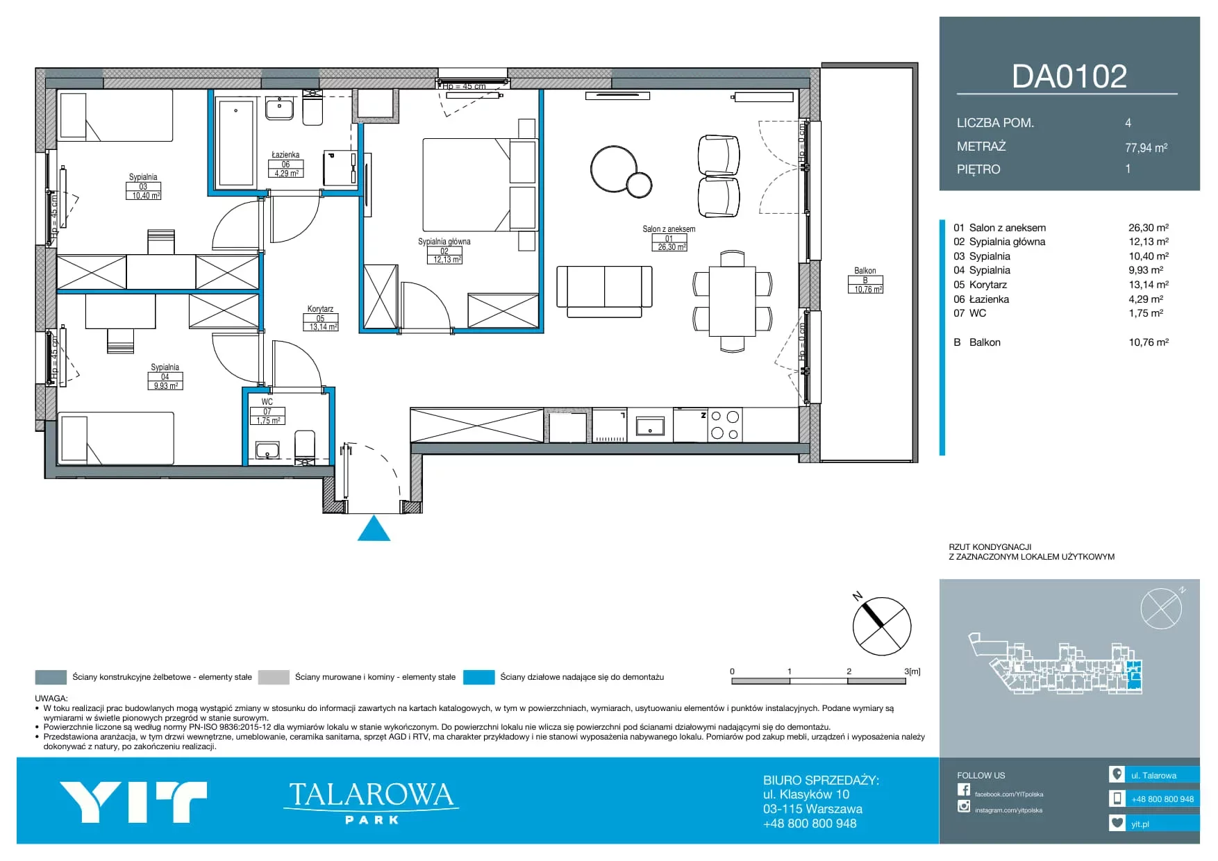 4 pokoje, mieszkanie 77,94 m², piętro 1, oferta nr DA0102, Talarowa Park II, Warszawa, Białołęka, Tarchomin, ul. Talarowa