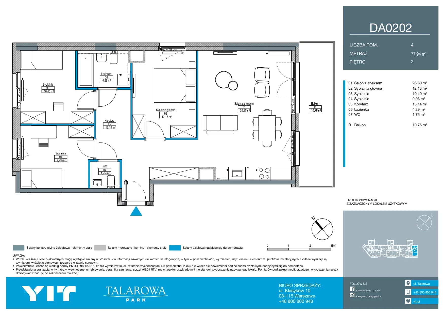 4 pokoje, mieszkanie 77,94 m², piętro 2, oferta nr DA0202, Talarowa Park II, Warszawa, Białołęka, Tarchomin, ul. Talarowa
