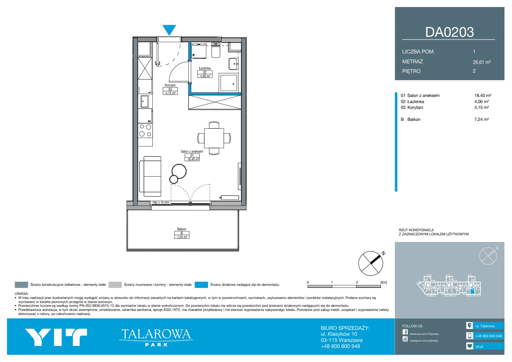 1 pokój, mieszkanie 26,61 m², piętro 2, oferta nr DA0203, Talarowa Park II, Warszawa, Białołęka, Tarchomin, ul. Talarowa