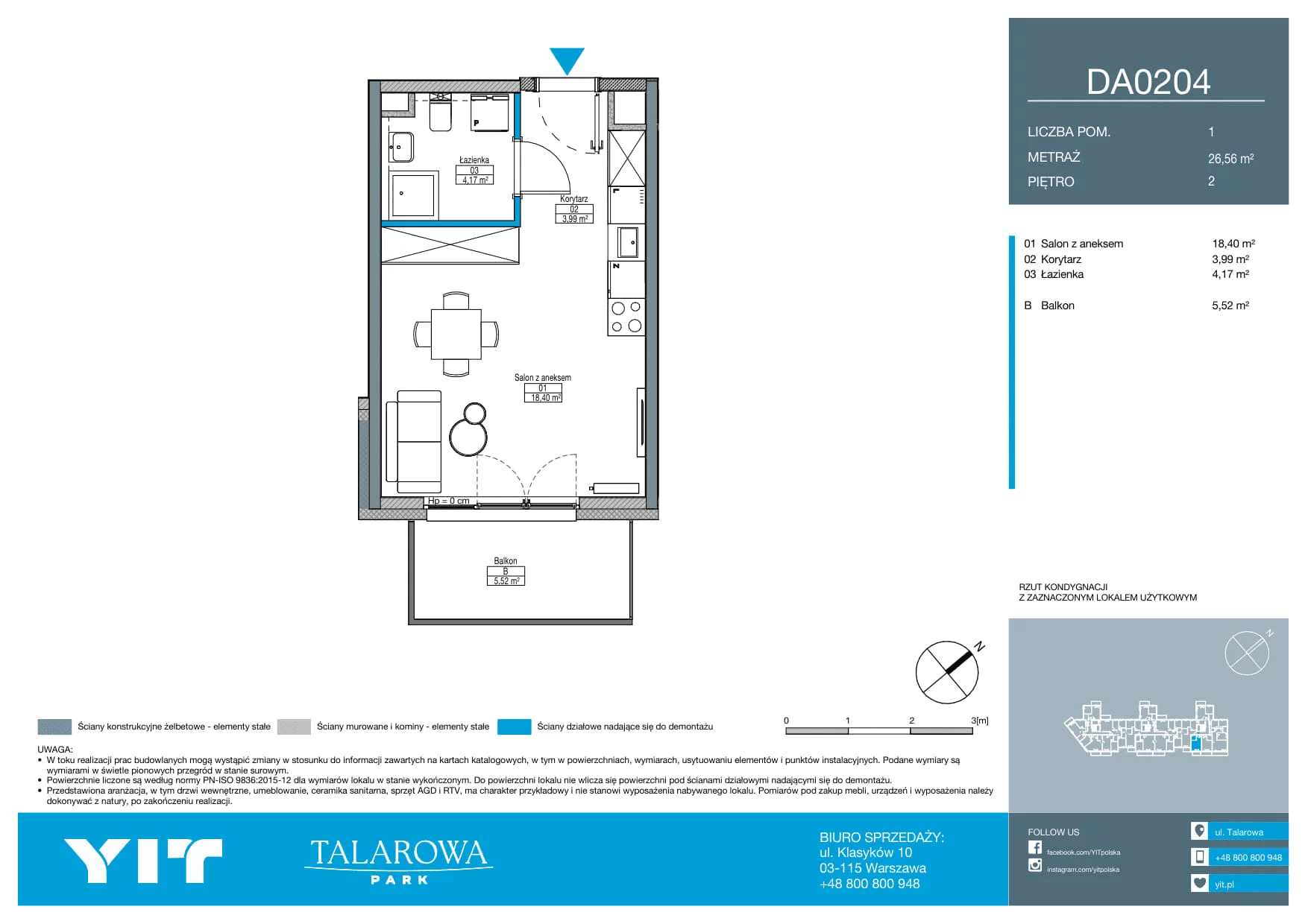 1 pokój, mieszkanie 26,56 m², piętro 2, oferta nr DA0204, Talarowa Park II, Warszawa, Białołęka, Tarchomin, ul. Talarowa