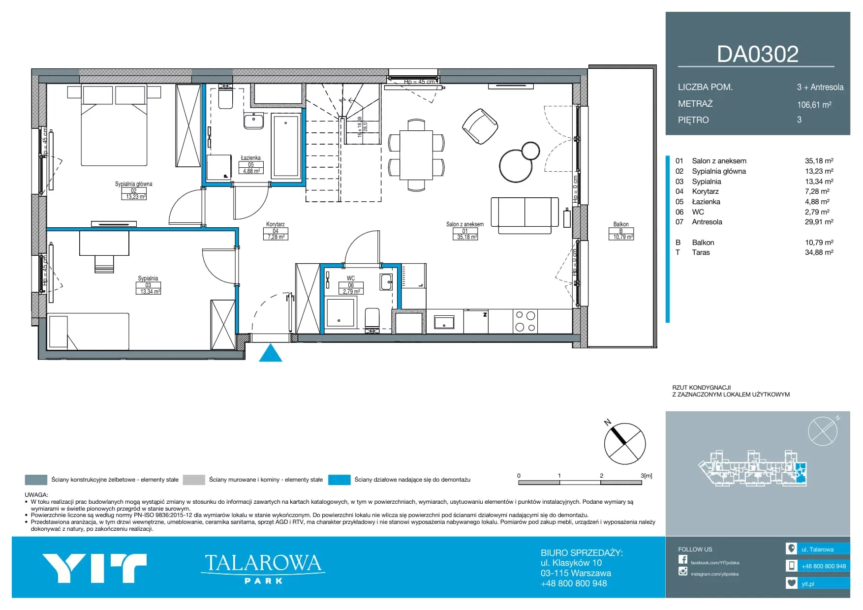 4 pokoje, mieszkanie 106,61 m², piętro 3, oferta nr DA0302, Talarowa Park II, Warszawa, Białołęka, Tarchomin, ul. Talarowa
