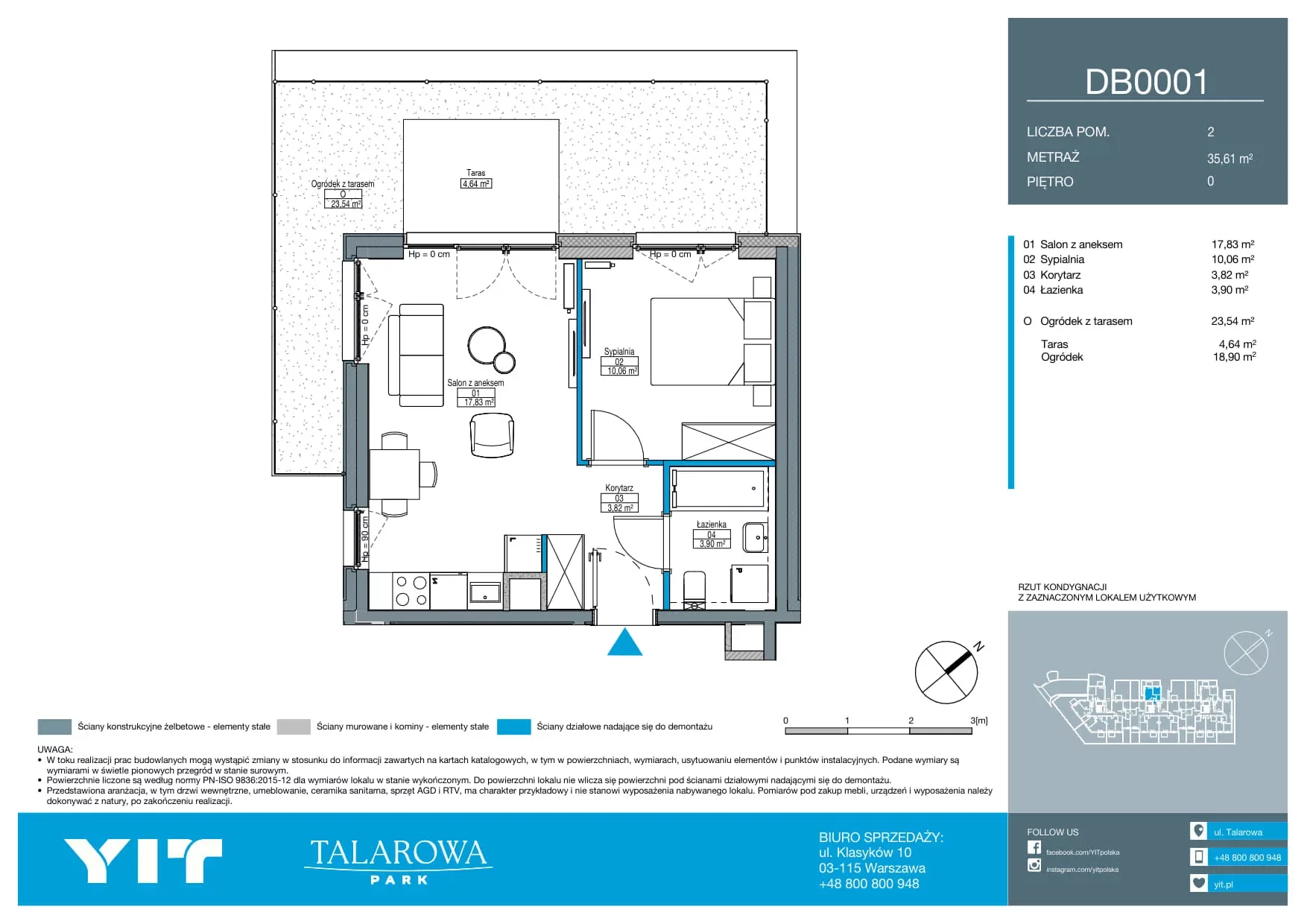 2 pokoje, mieszkanie 35,61 m², parter, oferta nr DB0001, Talarowa Park II, Warszawa, Białołęka, Tarchomin, ul. Talarowa
