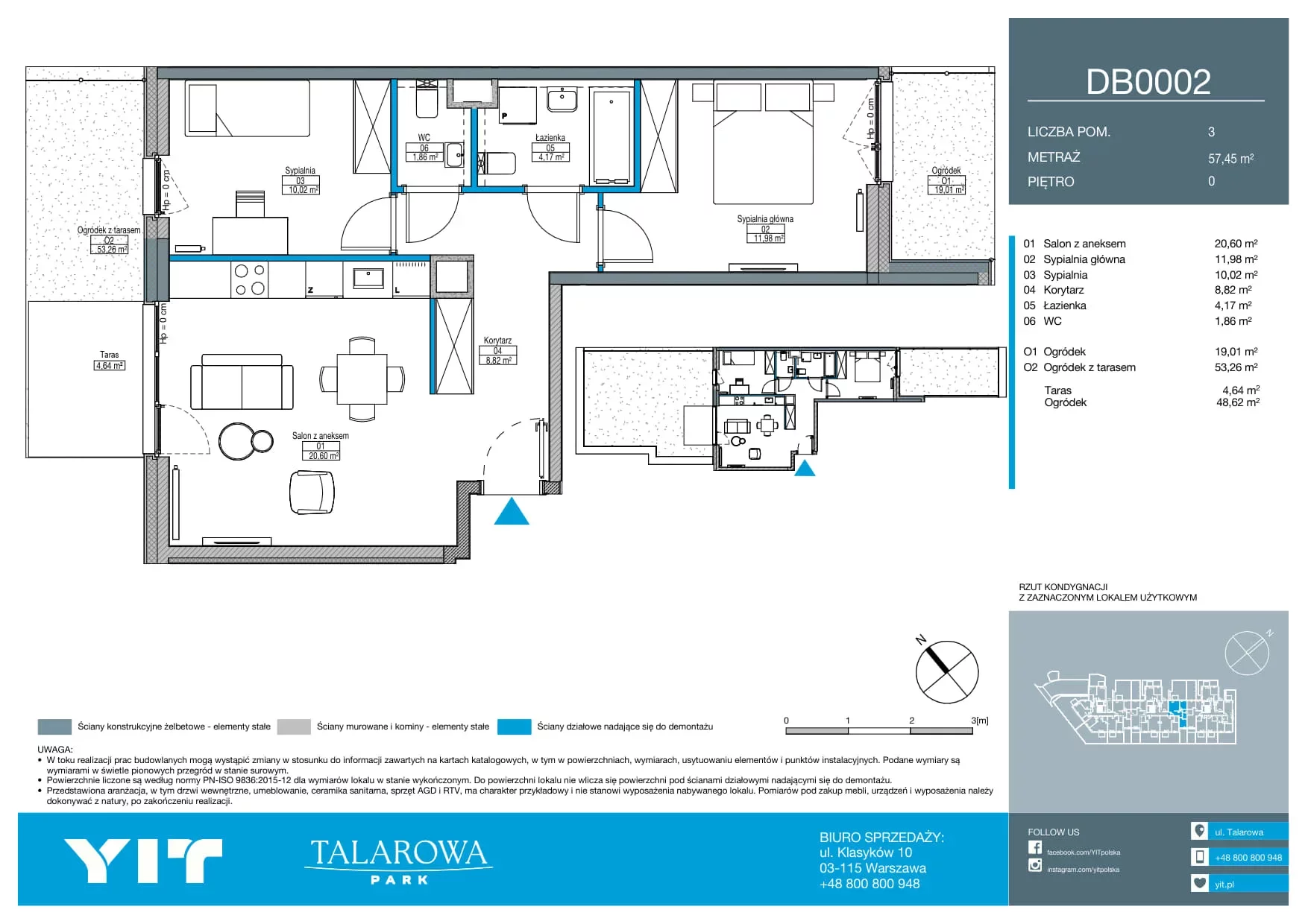 3 pokoje, mieszkanie 57,45 m², parter, oferta nr DB0002, Talarowa Park II, Warszawa, Białołęka, Tarchomin, ul. Talarowa