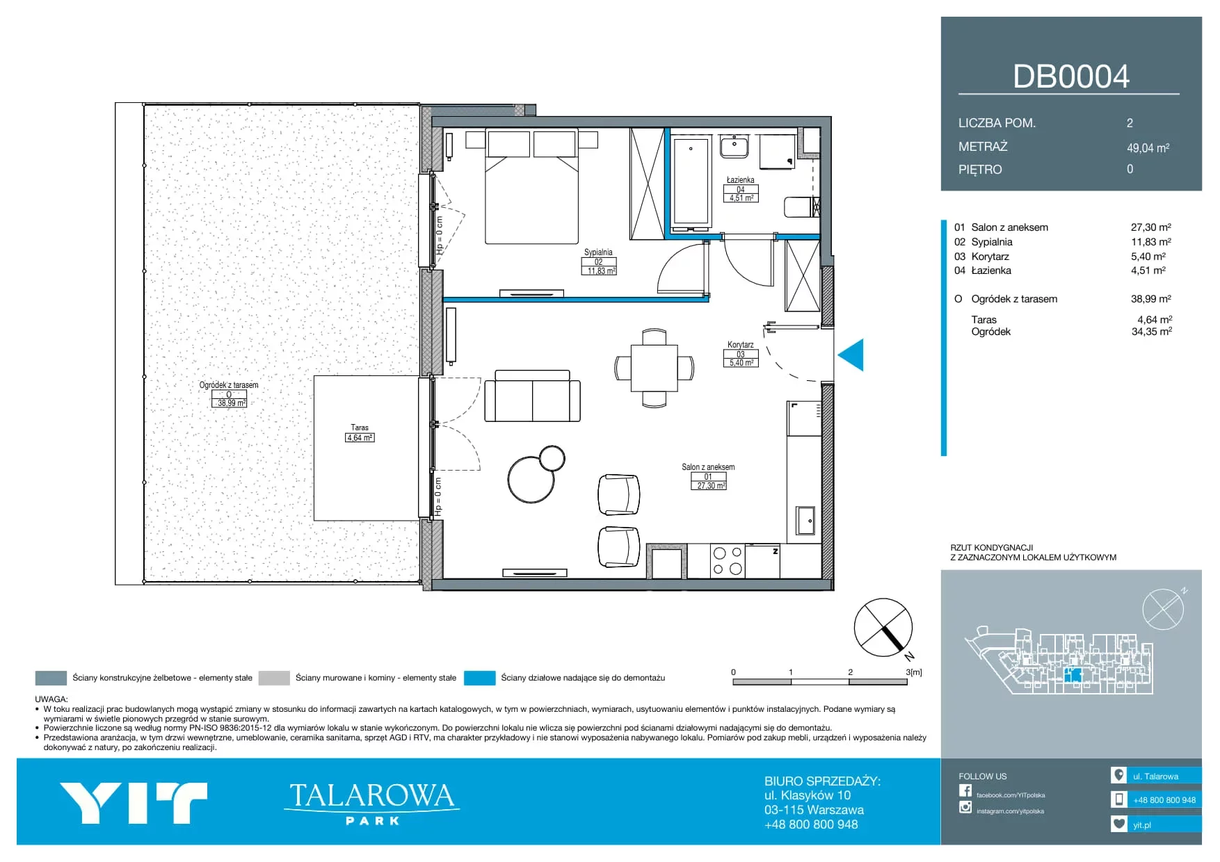 2 pokoje, mieszkanie 49,04 m², parter, oferta nr DB0004, Talarowa Park II, Warszawa, Białołęka, Tarchomin, ul. Talarowa