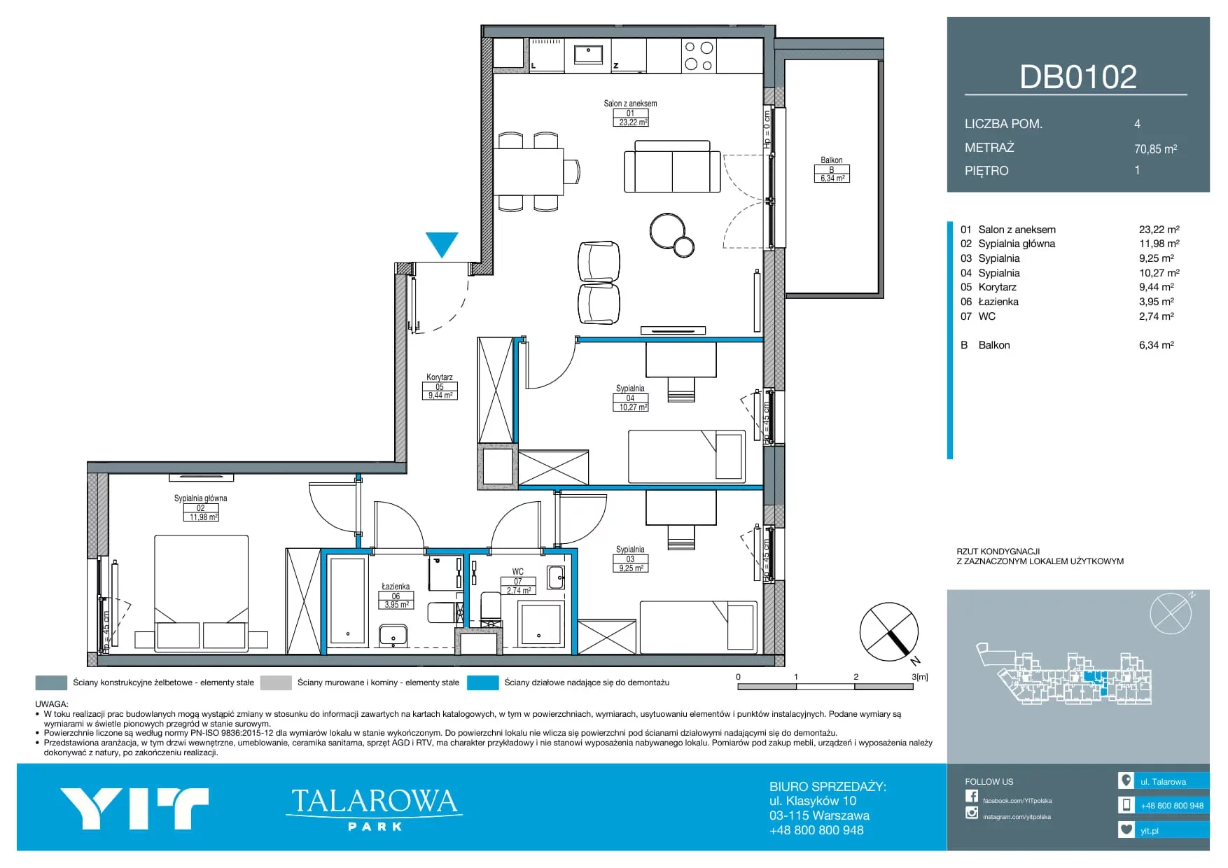 4 pokoje, mieszkanie 70,85 m², piętro 1, oferta nr DB0102, Talarowa Park II, Warszawa, Białołęka, Tarchomin, ul. Talarowa
