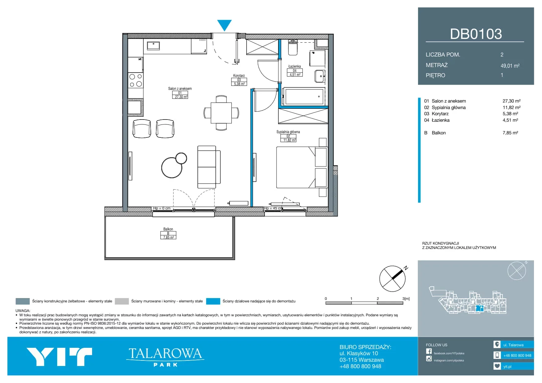 2 pokoje, mieszkanie 49,01 m², piętro 1, oferta nr DB0103, Talarowa Park II, Warszawa, Białołęka, Tarchomin, ul. Talarowa