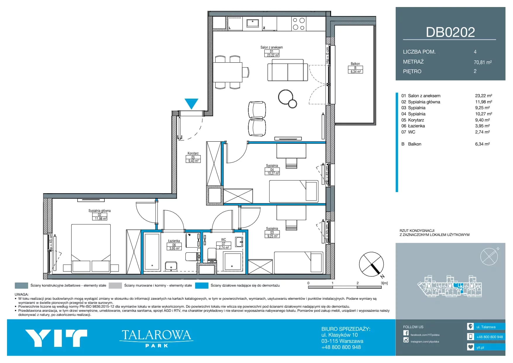 4 pokoje, mieszkanie 70,81 m², piętro 2, oferta nr DB0202, Talarowa Park II, Warszawa, Białołęka, Tarchomin, ul. Talarowa