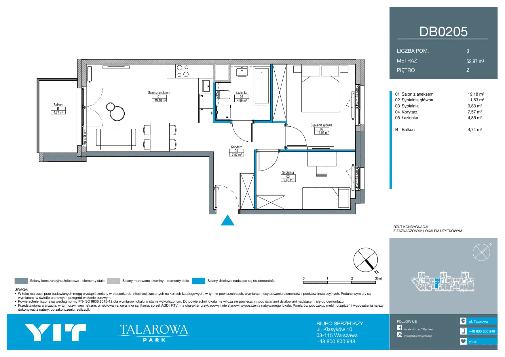 3 pokoje, mieszkanie 52,97 m², piętro 2, oferta nr DB0205, Talarowa Park II, Warszawa, Białołęka, Tarchomin, ul. Talarowa
