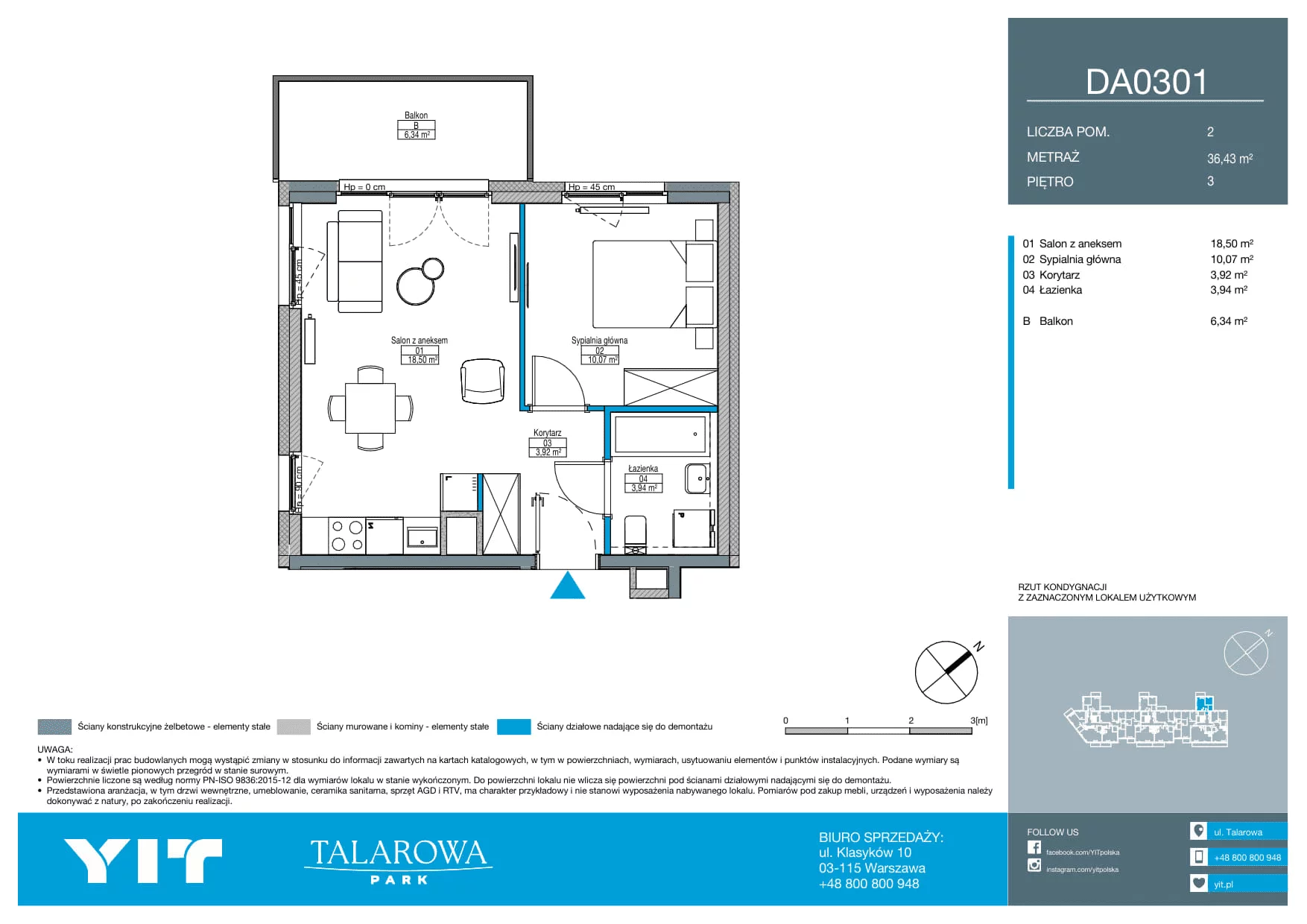 2 pokoje, mieszkanie 35,57 m², piętro 3, oferta nr DB0301, Talarowa Park II, Warszawa, Białołęka, Tarchomin, ul. Talarowa
