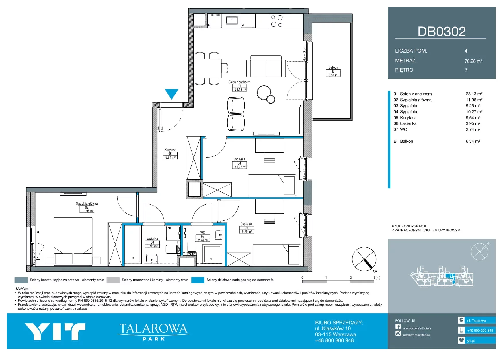 4 pokoje, mieszkanie 70,96 m², piętro 3, oferta nr DB0302, Talarowa Park II, Warszawa, Białołęka, Tarchomin, ul. Talarowa