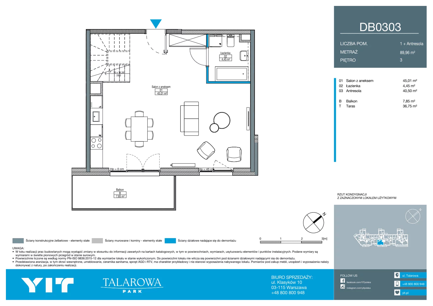 2 pokoje, mieszkanie 89,96 m², piętro 3, oferta nr DB0303, Talarowa Park II, Warszawa, Białołęka, Tarchomin, ul. Talarowa