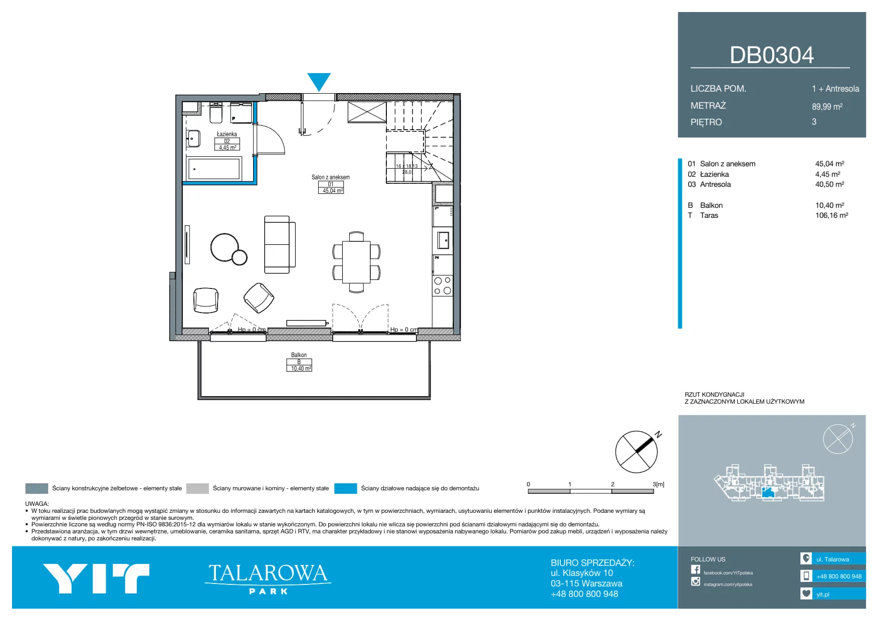 2 pokoje, mieszkanie 89,99 m², piętro 3, oferta nr DB0304, Talarowa Park II, Warszawa, Białołęka, Tarchomin, ul. Talarowa