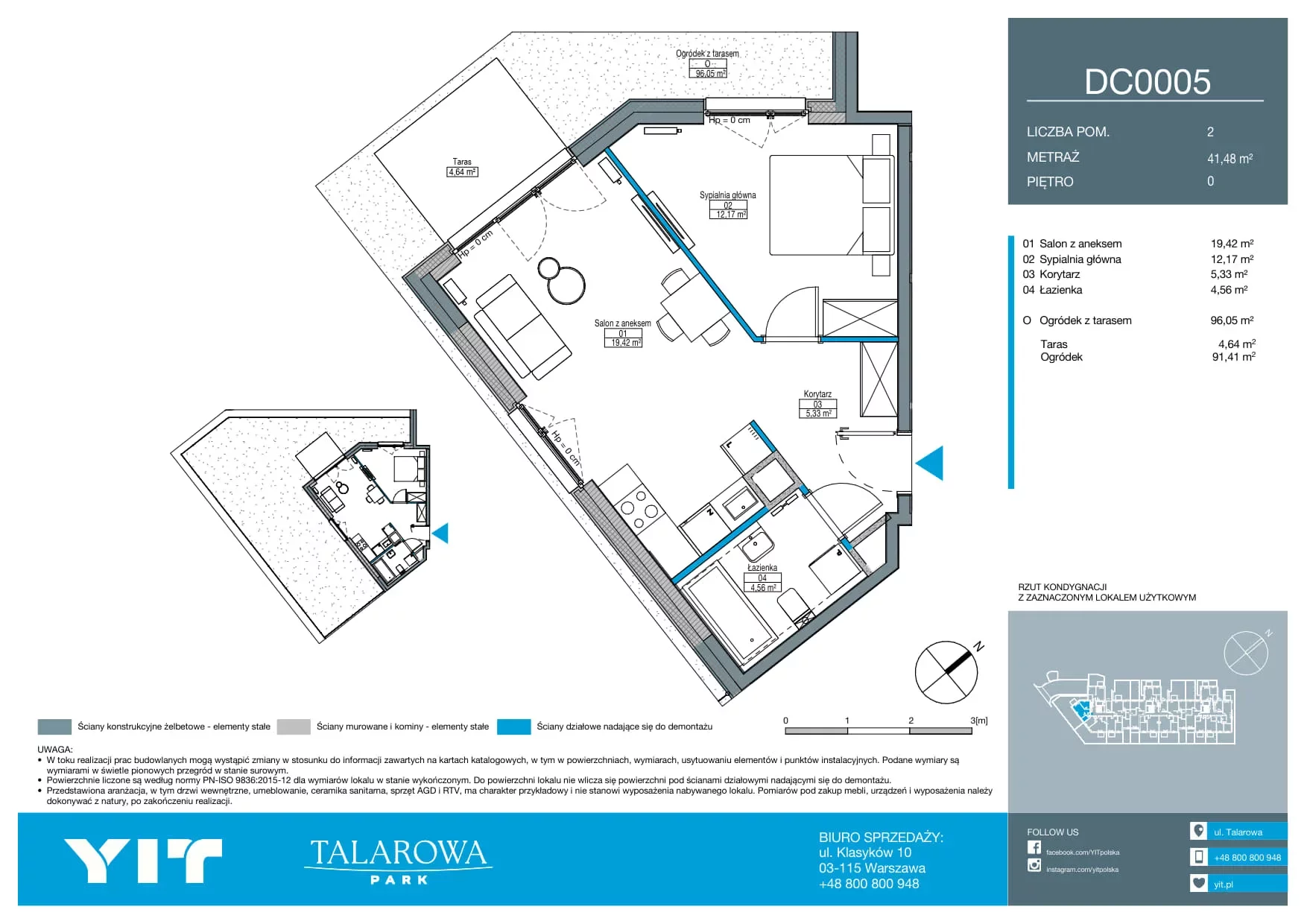 2 pokoje, mieszkanie 41,48 m², parter, oferta nr DC0005, Talarowa Park II, Warszawa, Białołęka, Tarchomin, ul. Talarowa