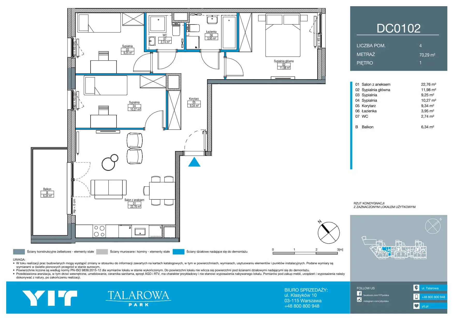 4 pokoje, mieszkanie 70,29 m², piętro 1, oferta nr DC0102, Talarowa Park II, Warszawa, Białołęka, Tarchomin, ul. Talarowa