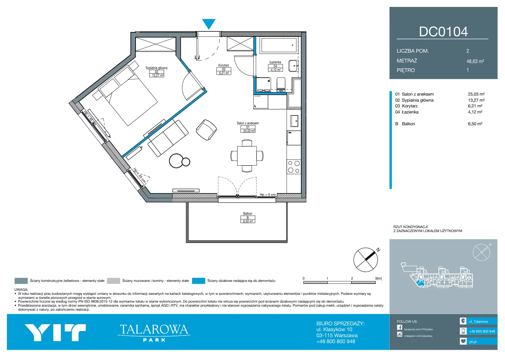 2 pokoje, mieszkanie 48,63 m², piętro 1, oferta nr DC0104, Talarowa Park II, Warszawa, Białołęka, Tarchomin, ul. Talarowa