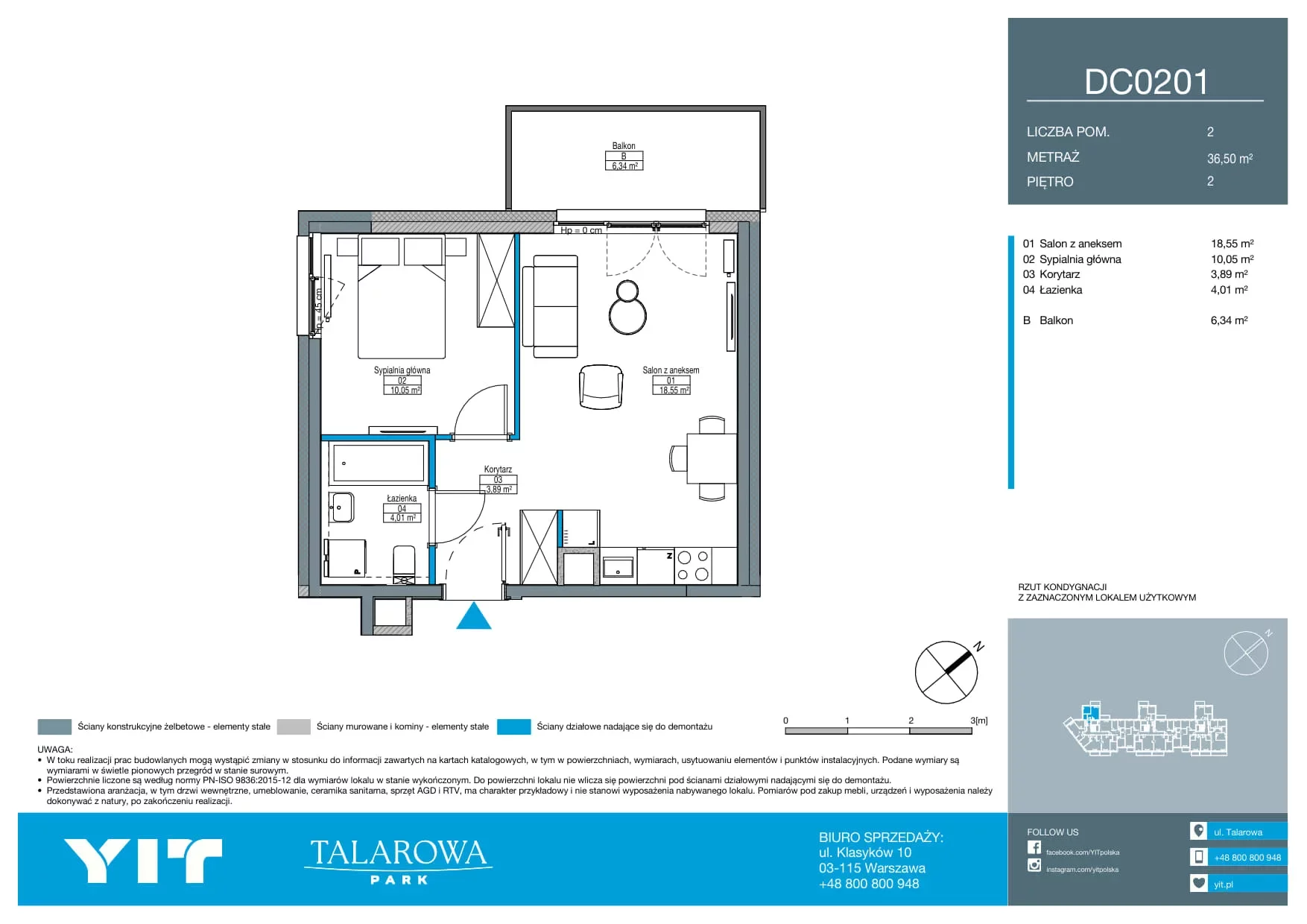 2 pokoje, mieszkanie 36,50 m², piętro 2, oferta nr DC0201, Talarowa Park II, Warszawa, Białołęka, Tarchomin, ul. Talarowa