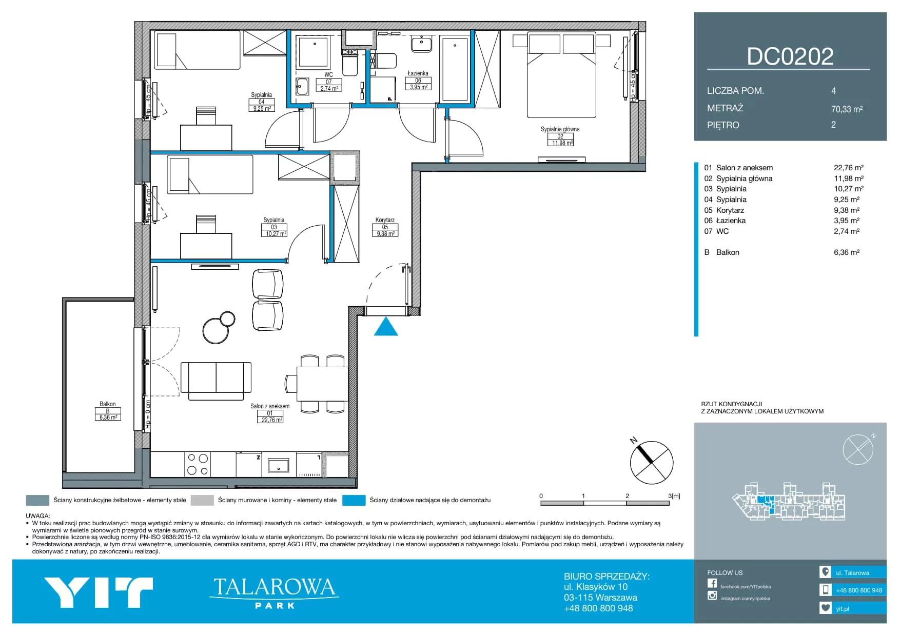 4 pokoje, mieszkanie 70,33 m², piętro 2, oferta nr DC0202, Talarowa Park II, Warszawa, Białołęka, Tarchomin, ul. Talarowa