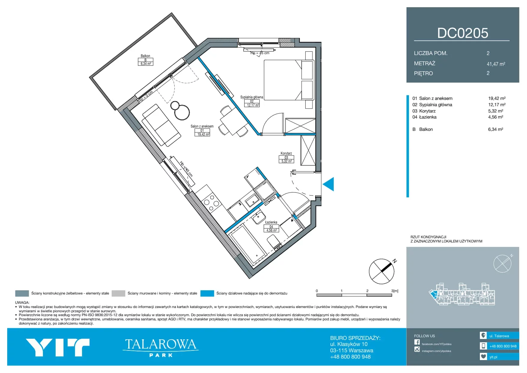 2 pokoje, mieszkanie 41,47 m², piętro 2, oferta nr DC0205, Talarowa Park II, Warszawa, Białołęka, Tarchomin, ul. Talarowa