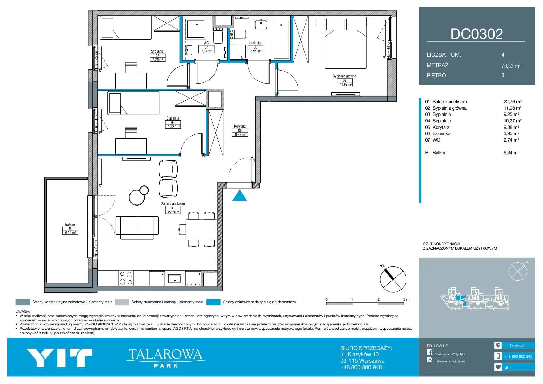 4 pokoje, mieszkanie 70,33 m², piętro 3, oferta nr DC0302, Talarowa Park II, Warszawa, Białołęka, Tarchomin, ul. Talarowa