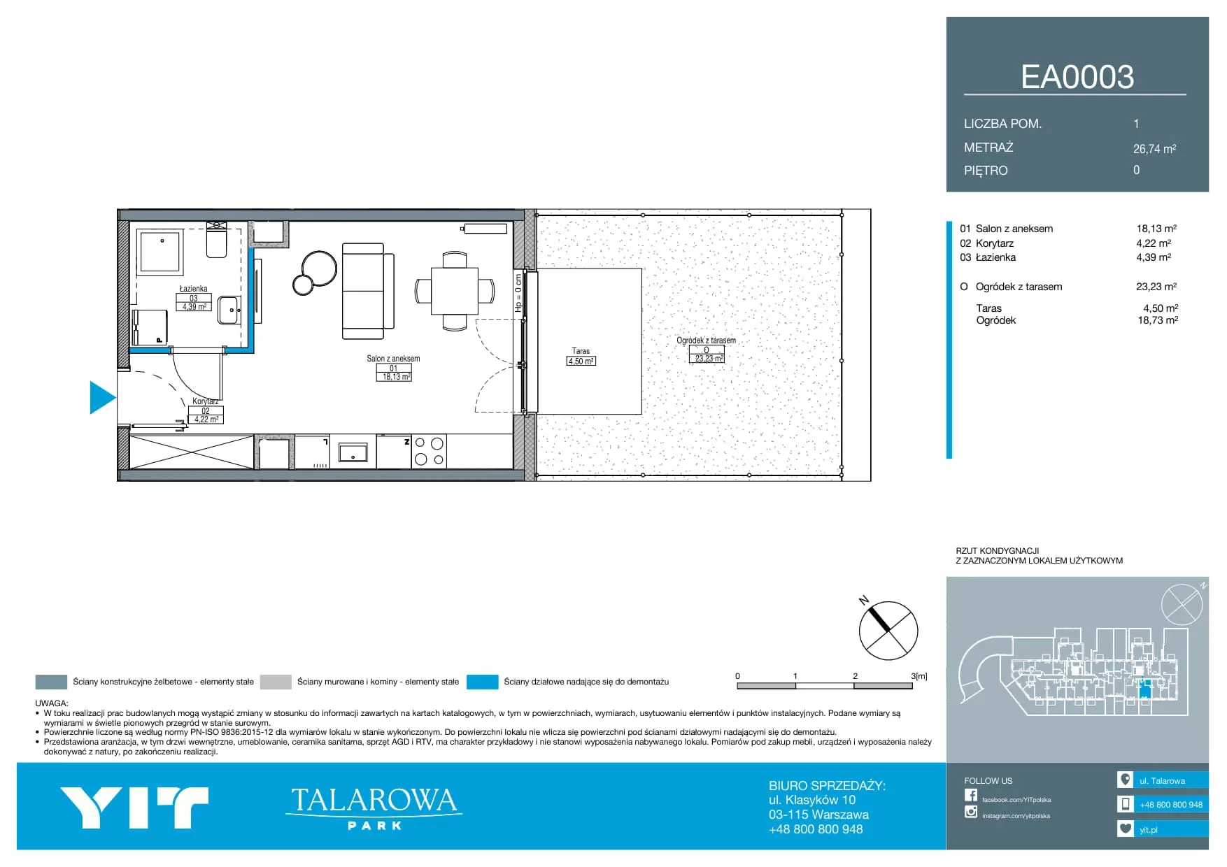 1 pokój, mieszkanie 26,74 m², parter, oferta nr EA0003, Talarowa Park II, Warszawa, Białołęka, Tarchomin, ul. Talarowa