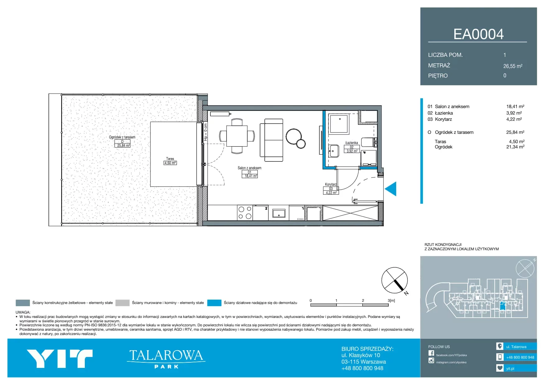 1 pokój, mieszkanie 26,55 m², parter, oferta nr EA0004, Talarowa Park II, Warszawa, Białołęka, Tarchomin, ul. Talarowa