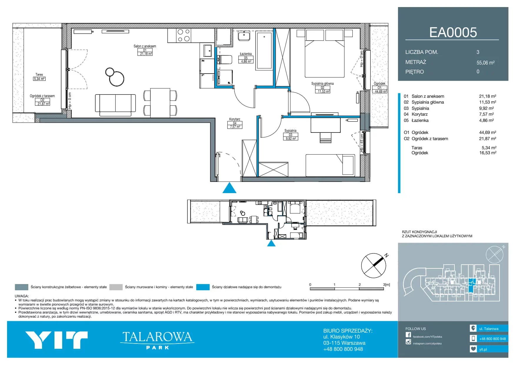 3 pokoje, mieszkanie 55,06 m², parter, oferta nr EA0005, Talarowa Park II, Warszawa, Białołęka, Tarchomin, ul. Talarowa