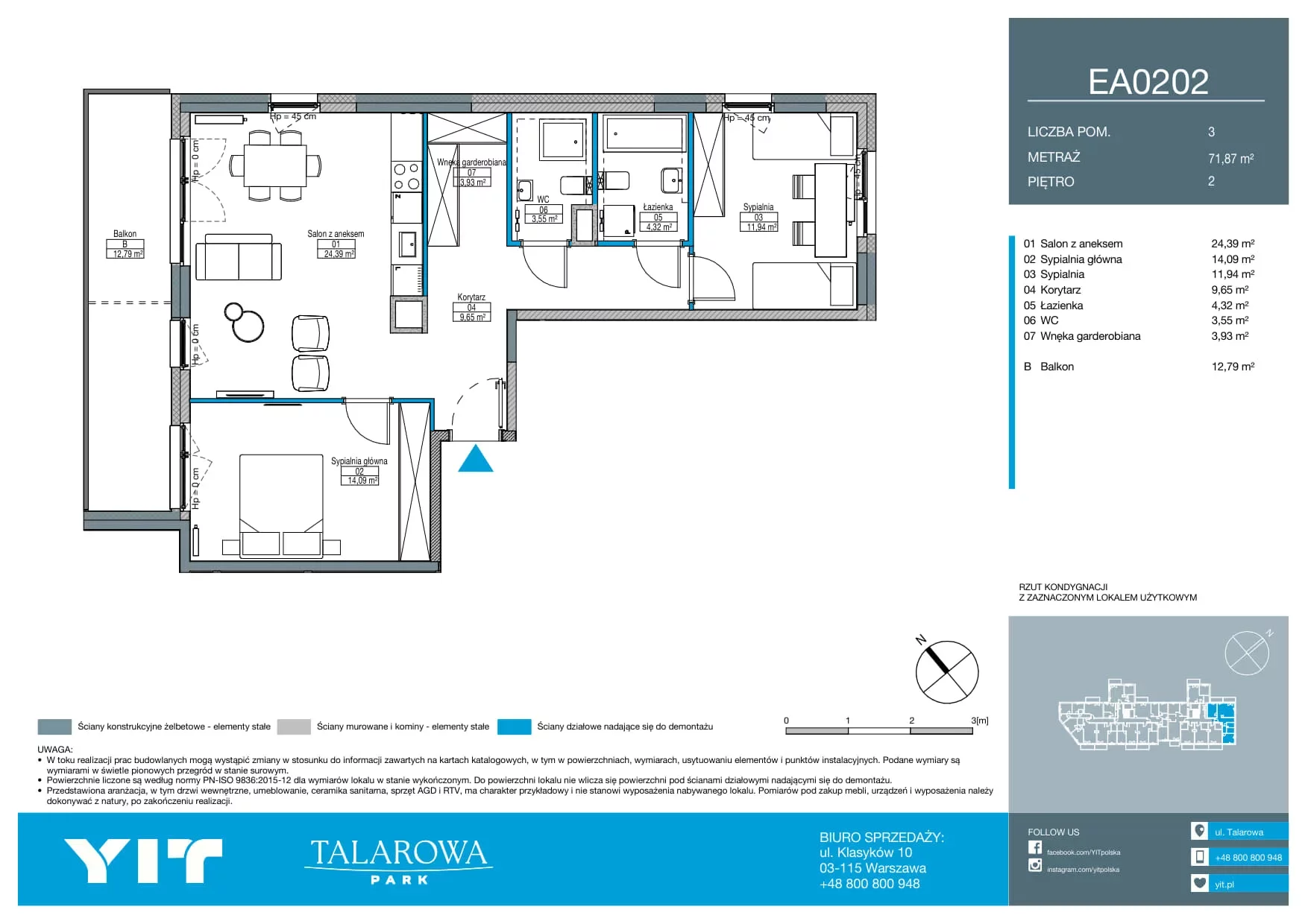 3 pokoje, mieszkanie 71,87 m², piętro 2, oferta nr EA0202, Talarowa Park II, Warszawa, Białołęka, Tarchomin, ul. Talarowa
