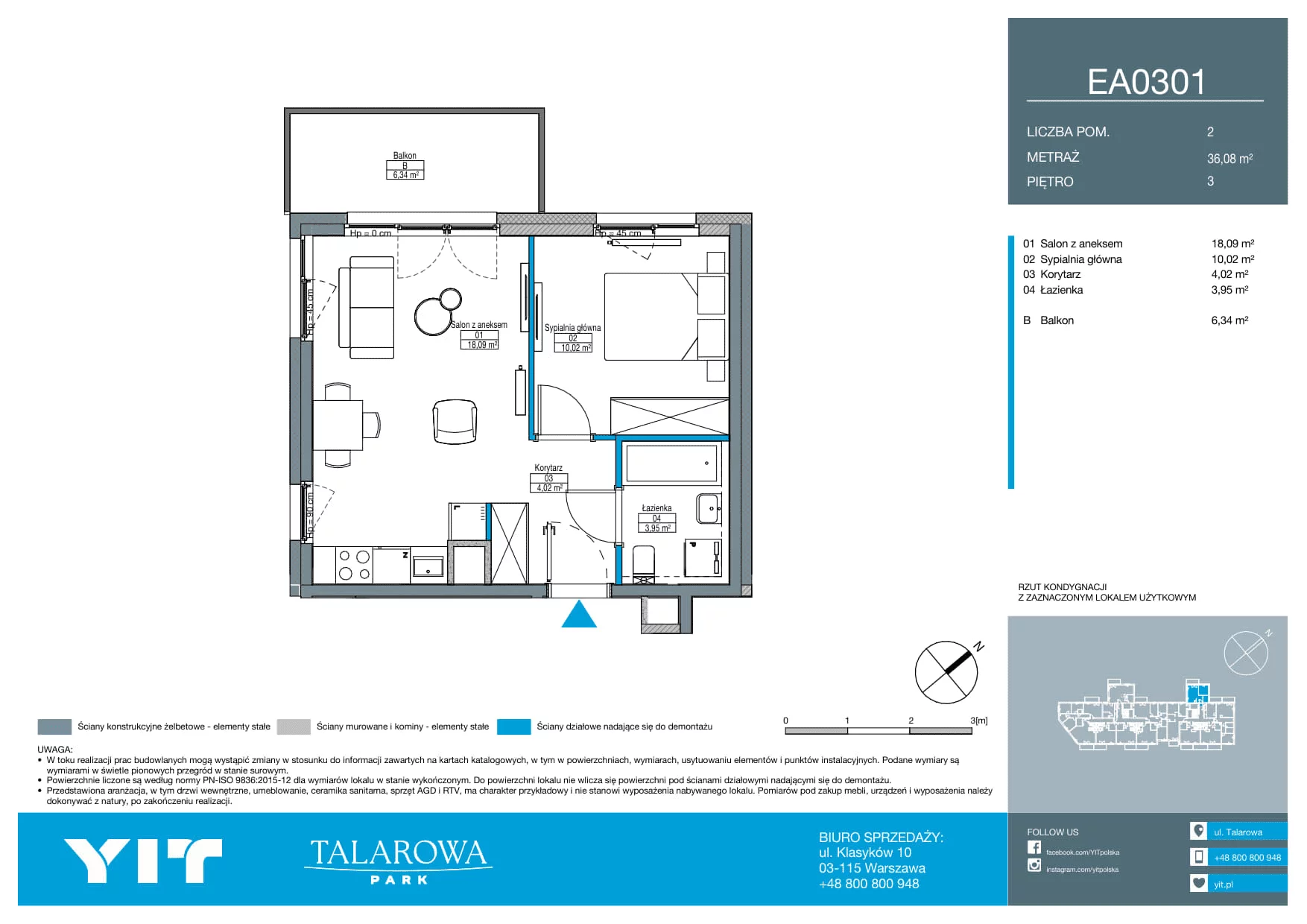 2 pokoje, mieszkanie 36,08 m², piętro 3, oferta nr EA0301, Talarowa Park II, Warszawa, Białołęka, Tarchomin, ul. Talarowa