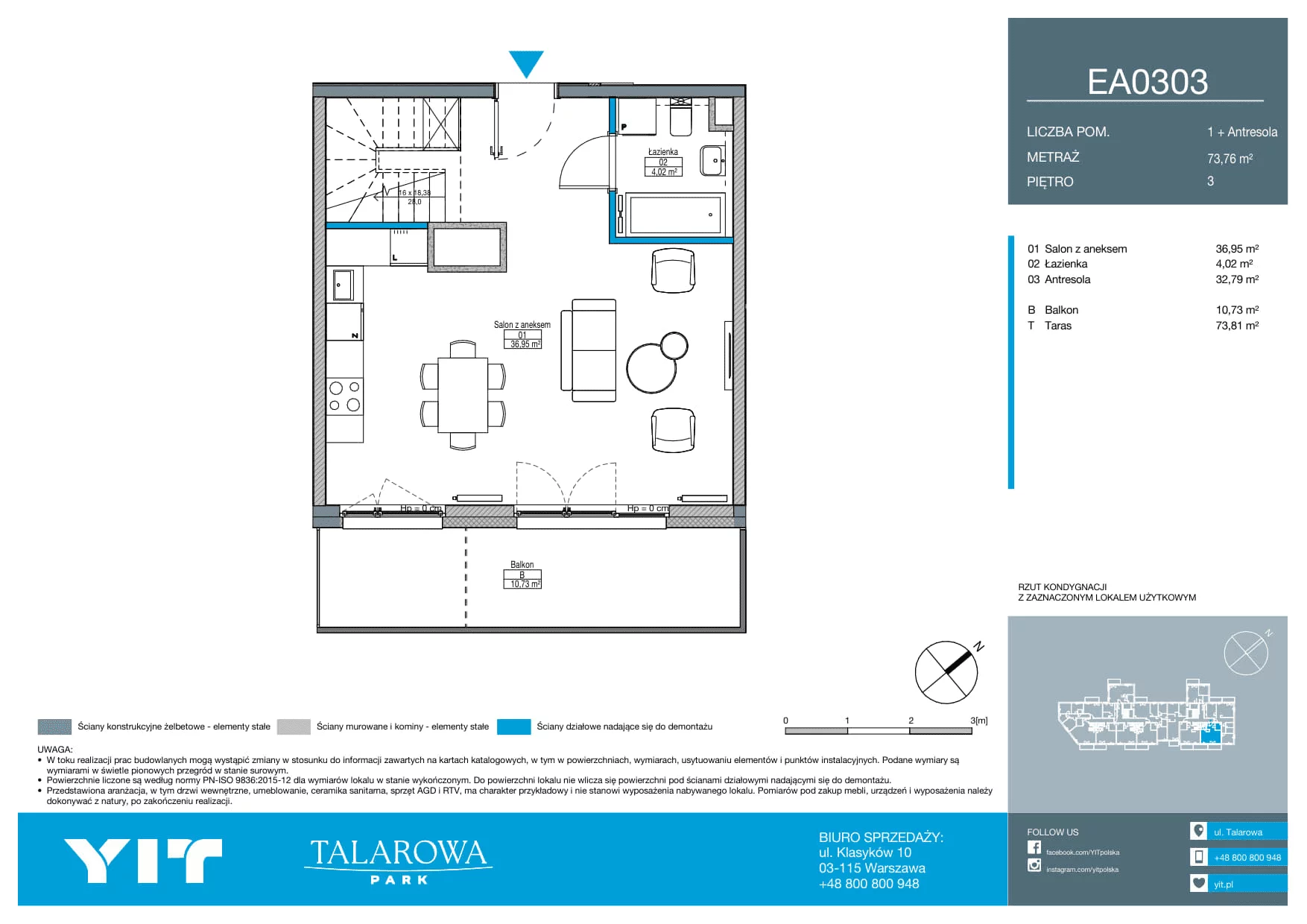 2 pokoje, mieszkanie 73,76 m², piętro 3, oferta nr EA0303, Talarowa Park II, Warszawa, Białołęka, Tarchomin, ul. Talarowa
