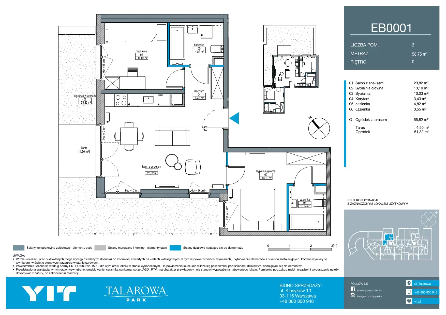 3 pokoje, mieszkanie 58,75 m², parter, oferta nr EB0001, Talarowa Park II, Warszawa, Białołęka, Tarchomin, ul. Talarowa