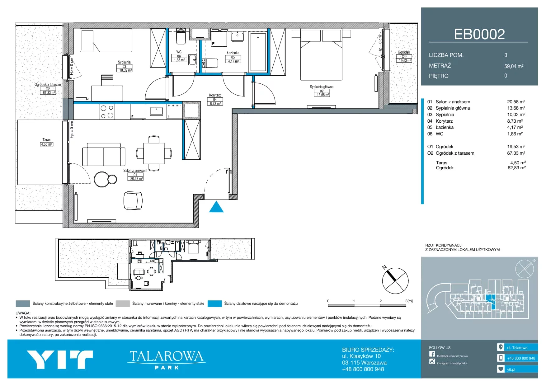 3 pokoje, mieszkanie 59,04 m², parter, oferta nr EB0002, Talarowa Park II, Warszawa, Białołęka, Tarchomin, ul. Talarowa
