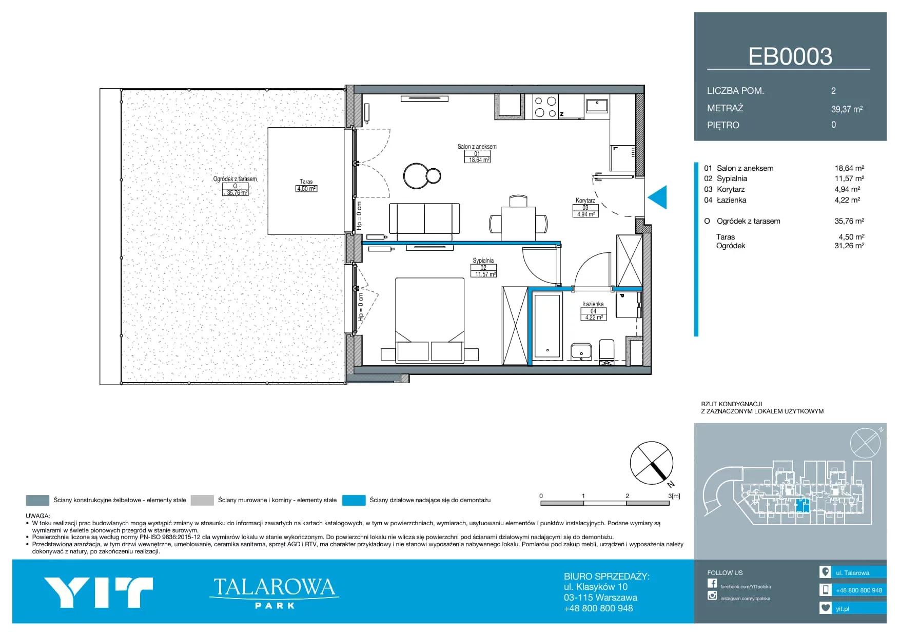 2 pokoje, mieszkanie 39,37 m², parter, oferta nr EB0003, Talarowa Park II, Warszawa, Białołęka, Tarchomin, ul. Talarowa