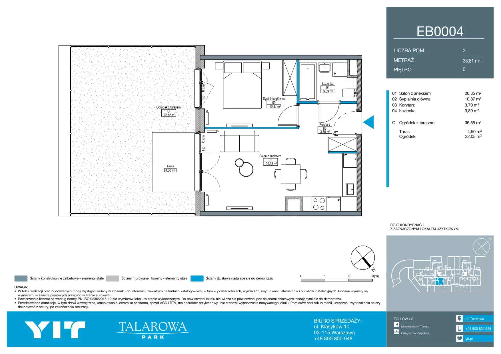 2 pokoje, mieszkanie 38,81 m², parter, oferta nr EB0004, Talarowa Park II, Warszawa, Białołęka, Tarchomin, ul. Talarowa