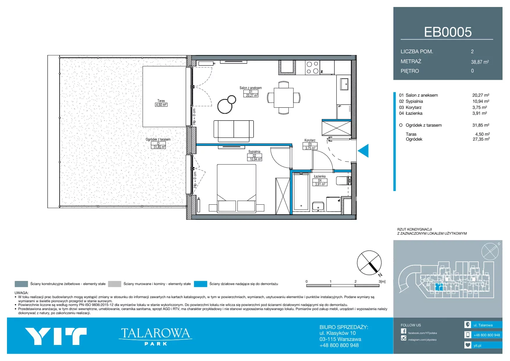 2 pokoje, mieszkanie 38,87 m², parter, oferta nr EB0005, Talarowa Park II, Warszawa, Białołęka, Tarchomin, ul. Talarowa
