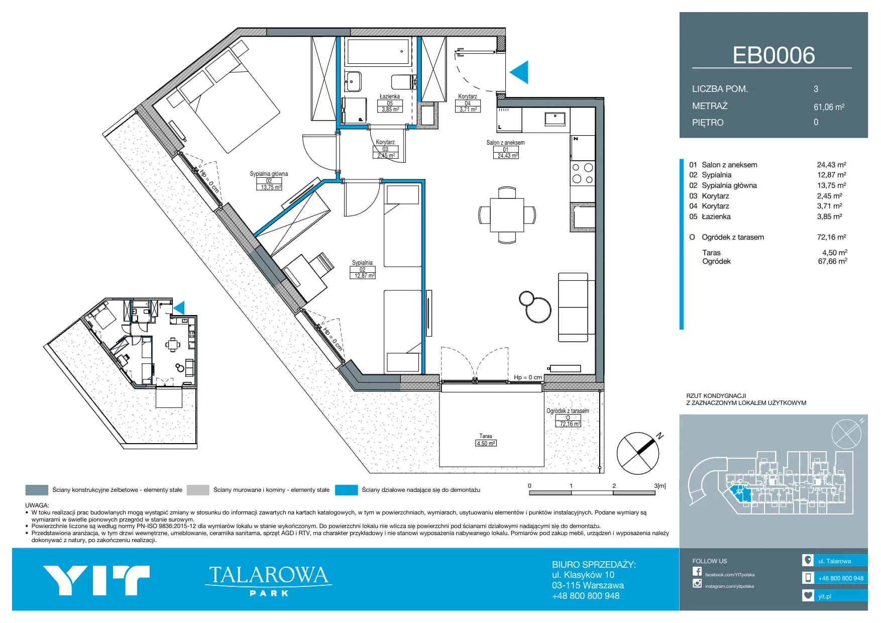 3 pokoje, mieszkanie 61,06 m², parter, oferta nr EB0006, Talarowa Park II, Warszawa, Białołęka, Tarchomin, ul. Talarowa
