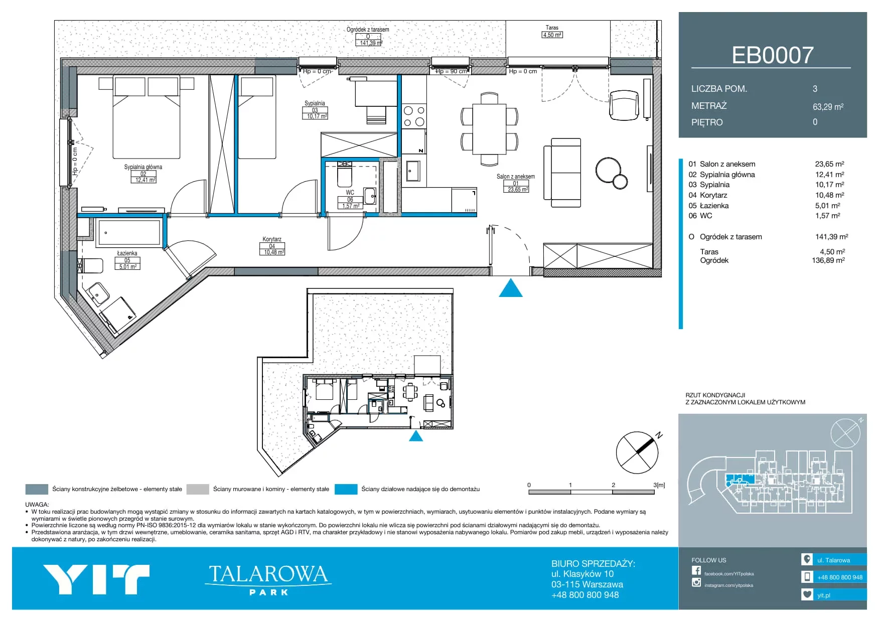 3 pokoje, mieszkanie 63,29 m², parter, oferta nr EB0007, Talarowa Park II, Warszawa, Białołęka, Tarchomin, ul. Talarowa