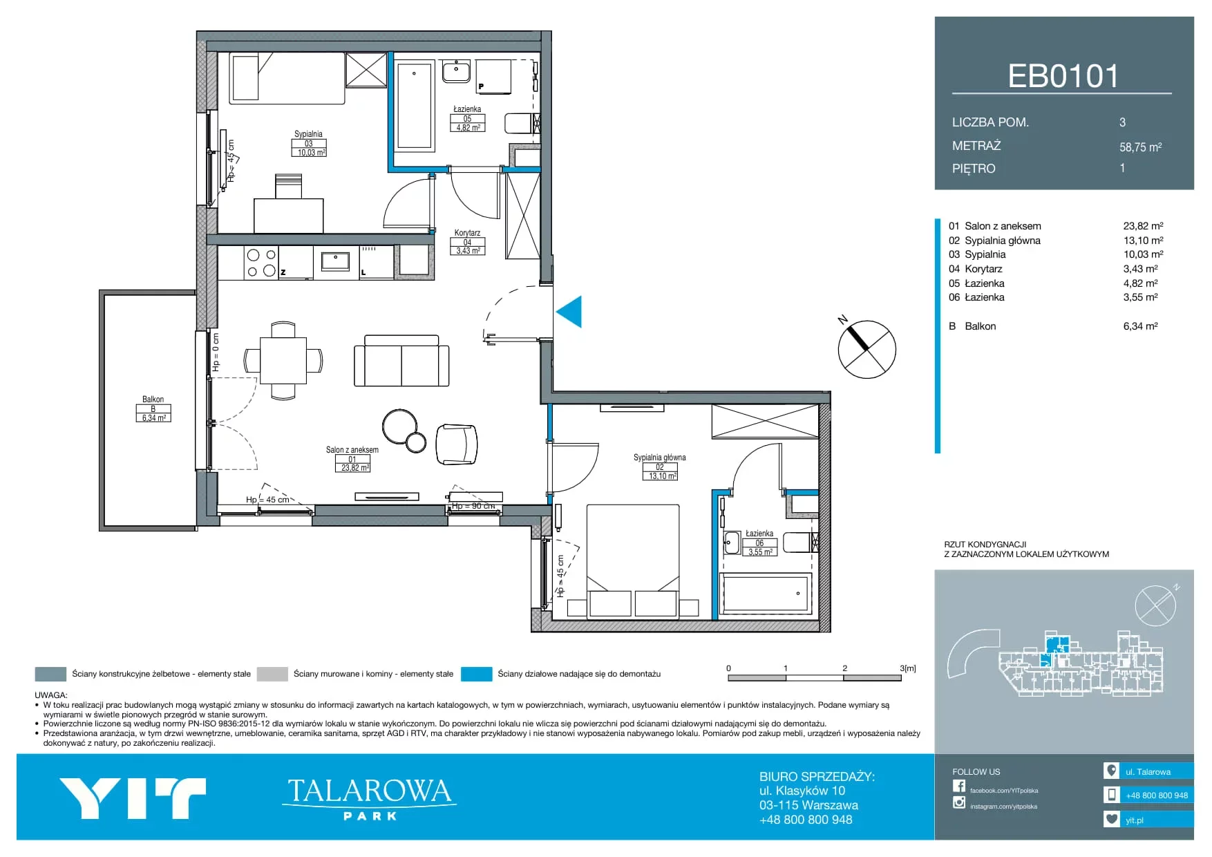 3 pokoje, mieszkanie 58,75 m², piętro 1, oferta nr EB0101, Talarowa Park II, Warszawa, Białołęka, Tarchomin, ul. Talarowa